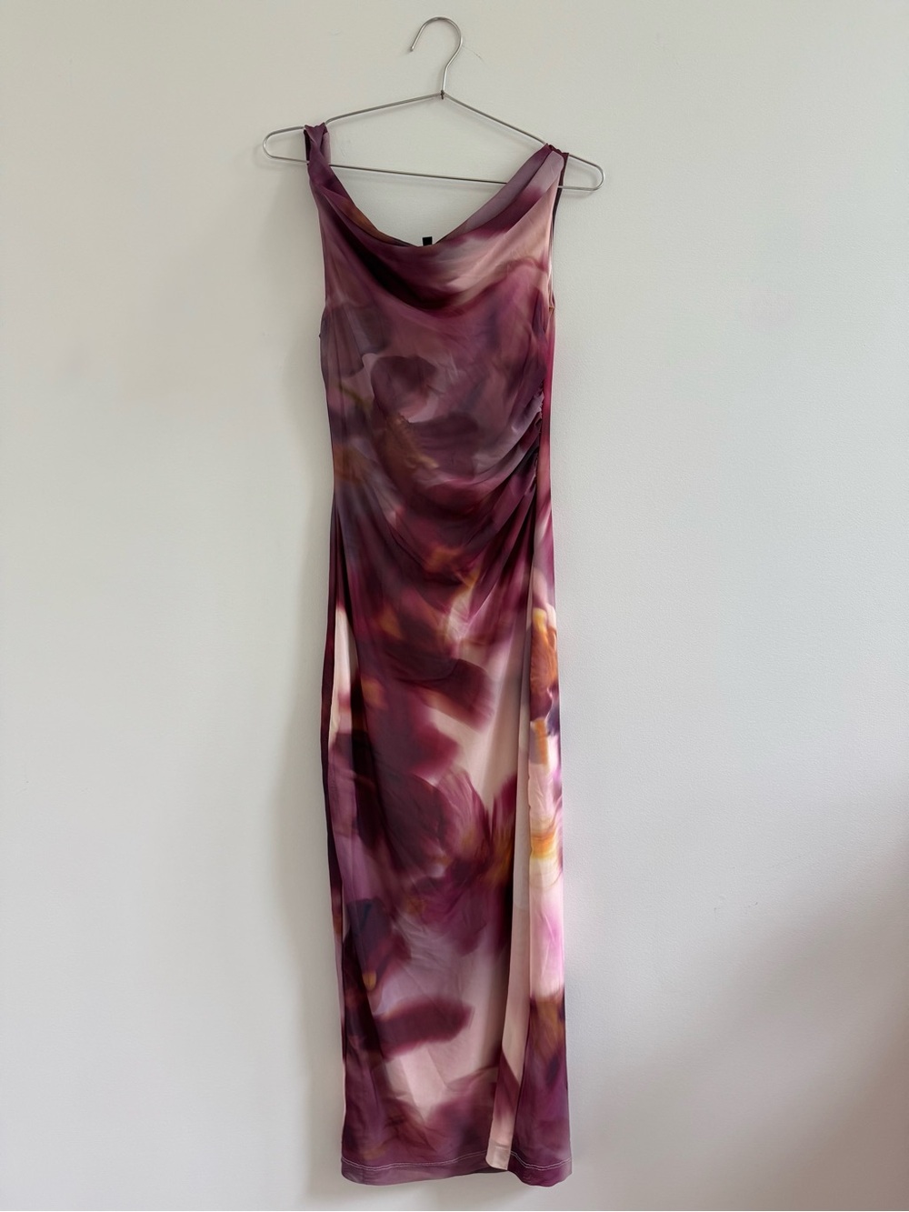 Dynamite Plum Floral Cowl Neck Maxi Dress